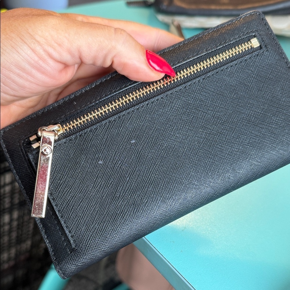 Kate Spade Black Leather Wallet clutch card holder designer bifold wristlet - Picture 3 of 9